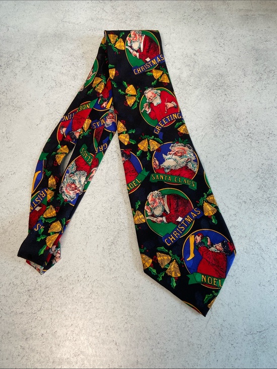Other - Christmas Santa Claus 100% Silk Tie Holiday Novelty Men's Necktie Black Noel
